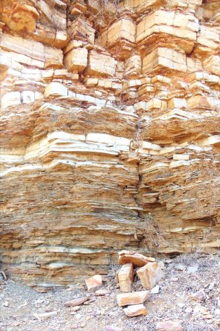 Fine grained sandstone exposed to the surface indicating weathering impact, Morena MP